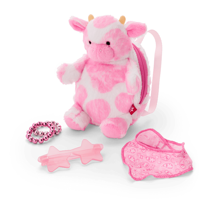 Pink Spotted Cow Backpack & Accessory Set for 18-inch Dolls Z7