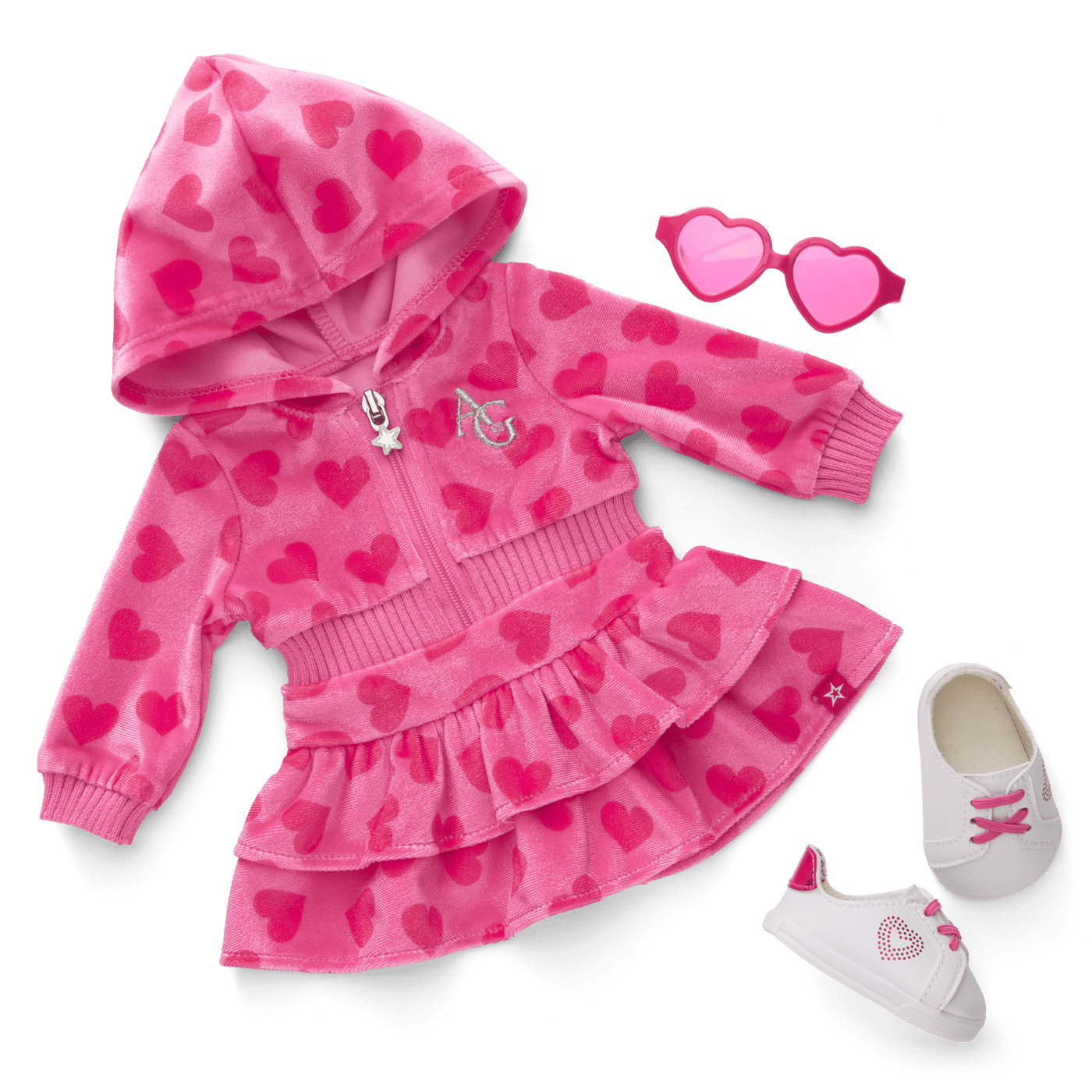 Pink Hearts Hoodie Dress for 18-inch Dolls T3