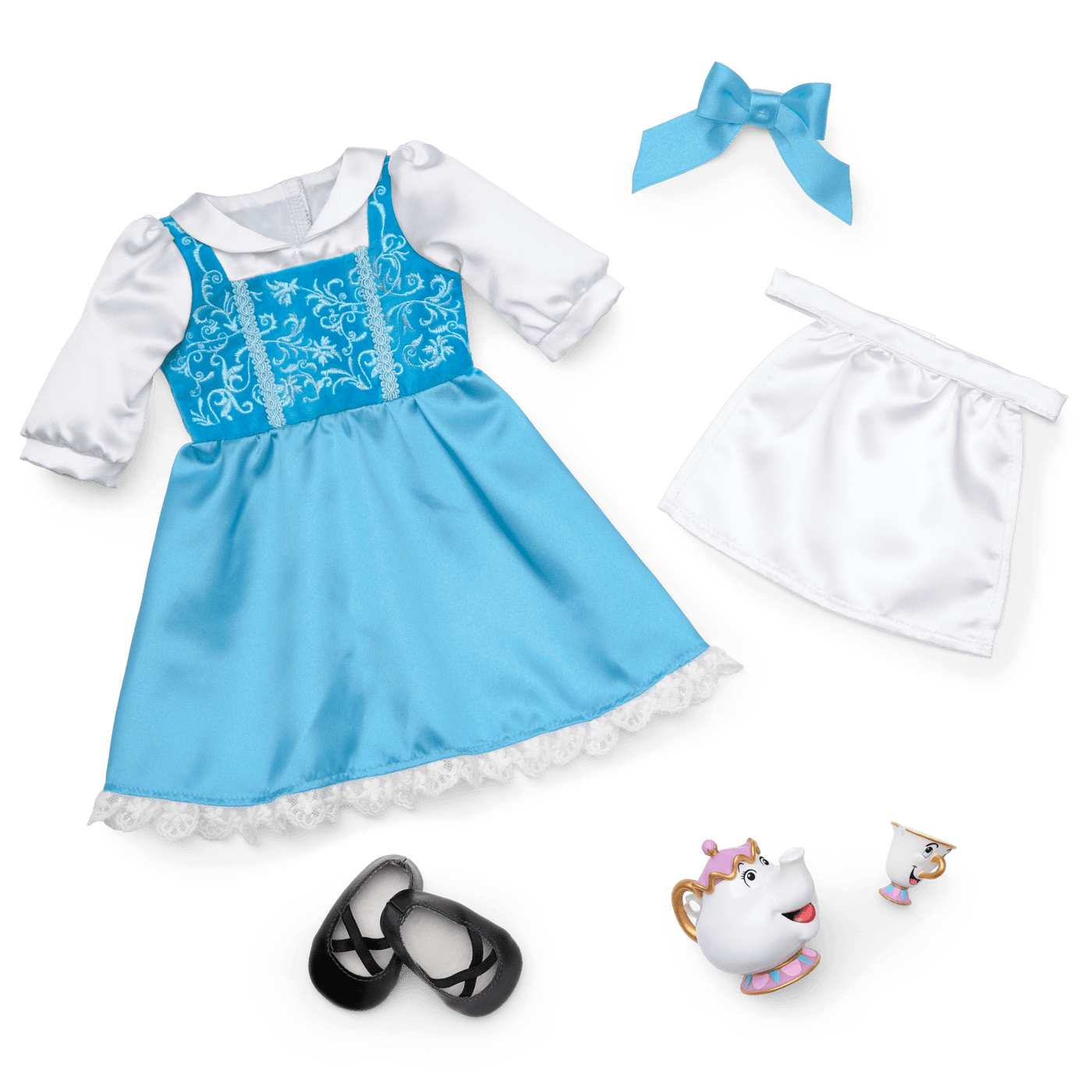 American Girl® Disney Princess Belle Blue Dress, Mrs. Potts, Chip & Accessories for 18-inch Dolls A0