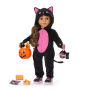 Claws & Cuddles Cat Costume & Trick-or-Treat Set Bundle for 18-inch Dolls G0