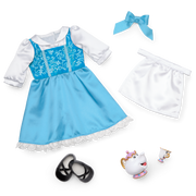 Disney Princess Belle Enchanted Castle Dining Set, Blue Dress & Friends Bundle for 18-inch Dolls I6