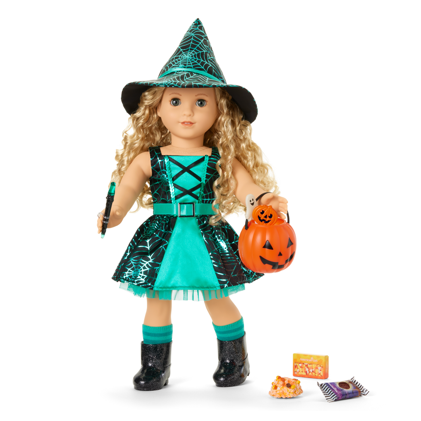 Witchy Webs Costume & Trick-or-Treat Set Bundle for 18-inch Dolls M3