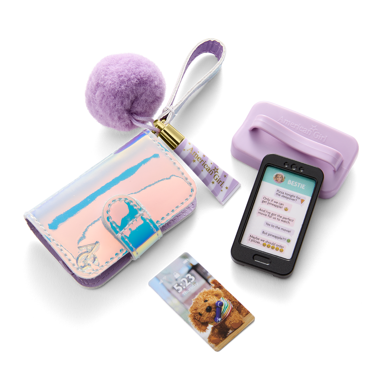 Purple Pom Phone & Accessories for 18-inch Dolls W9