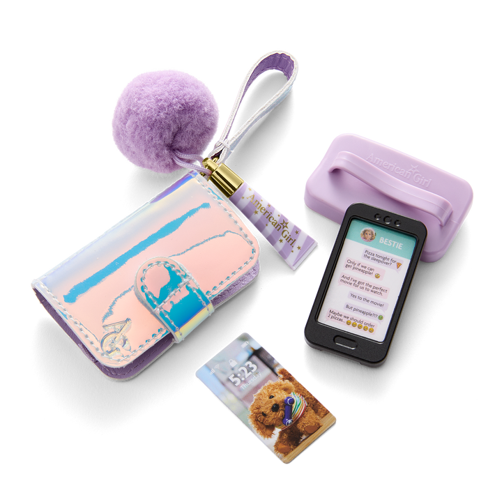 Purple Pom Phone & Accessories for 18-inch Dolls W9