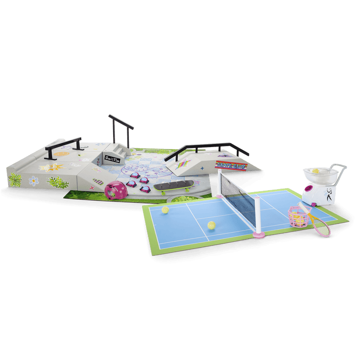 Isabel™ & Nicki's™ 2-in-1 Tennis Court & Skate Spot for 18-inch Dolls (Historical Characters) R7