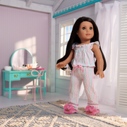 Raquel's™ Coastal Stripes Pajamas for 18-inch Dolls (Girl of the Year™ 2026) F7
