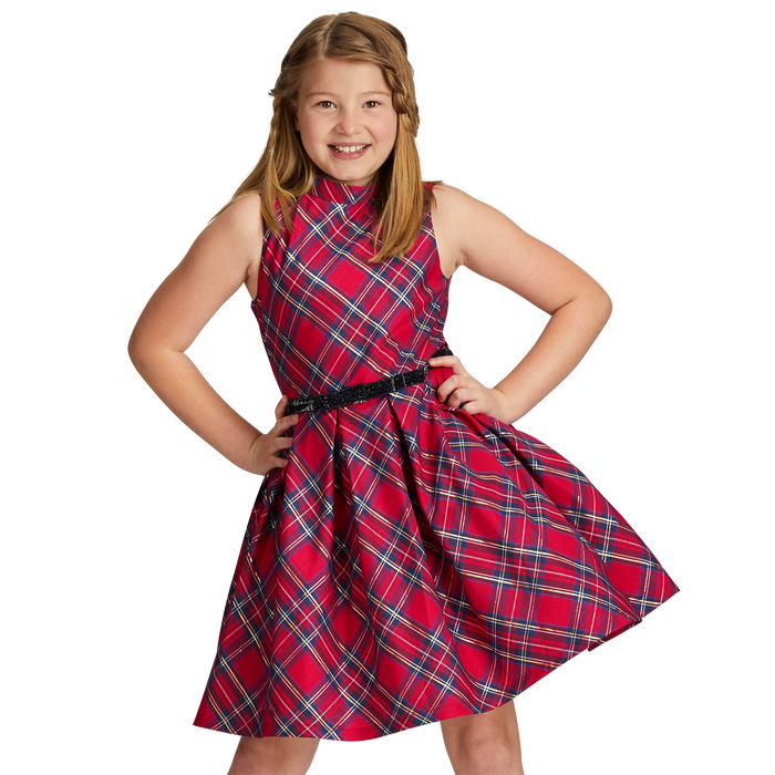 Pretty Plaid Christmas Dress for Girls K2